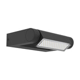Flirmane black cast aluminium LED outdoor wall light with rectangular base, cylindrical head, clear-covered LED panel, IP44 rated, on white background.