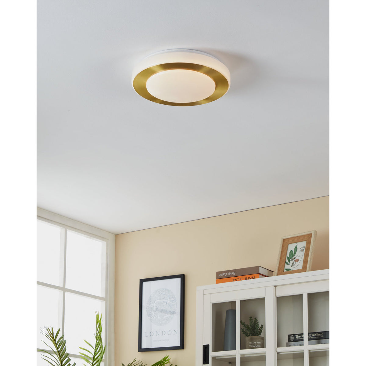 Flirmena LED Bathroom Ceiling Light - Brushed Brass & White