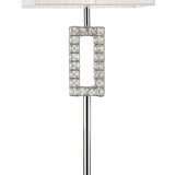 The Florence Rectangle 1 Light Crystal Floor Lamp features a chrome pole framed by clear crystals and is topped with a white fabric shade for a modern look.