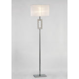 The Florence Rectangle 1 Light Crystal Floor Lamp features a chrome stand, a rectangular white shade, and a crystal accent above its rectangular chrome base.