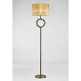 The Florence Round 1 Light Crystal Floor Lamp features a round base, slim brass pole, decorative crystal ring near the top, and a bronze fabric drum shade. Shown against a plain white background.