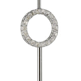 The Florence Round 1 Light Crystal Floor Lamp features a polished chrome pole through a circular ring with clear faceted crystals, topped with a black shade for elegant ambient lighting. White background.