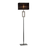 The Florence Rectangle 1 Light Crystal Floor Lamp features a tall chrome stand, black rectangular shade, and a decorative upper section with a rectangular frame adorned with sparkling crystal accents.