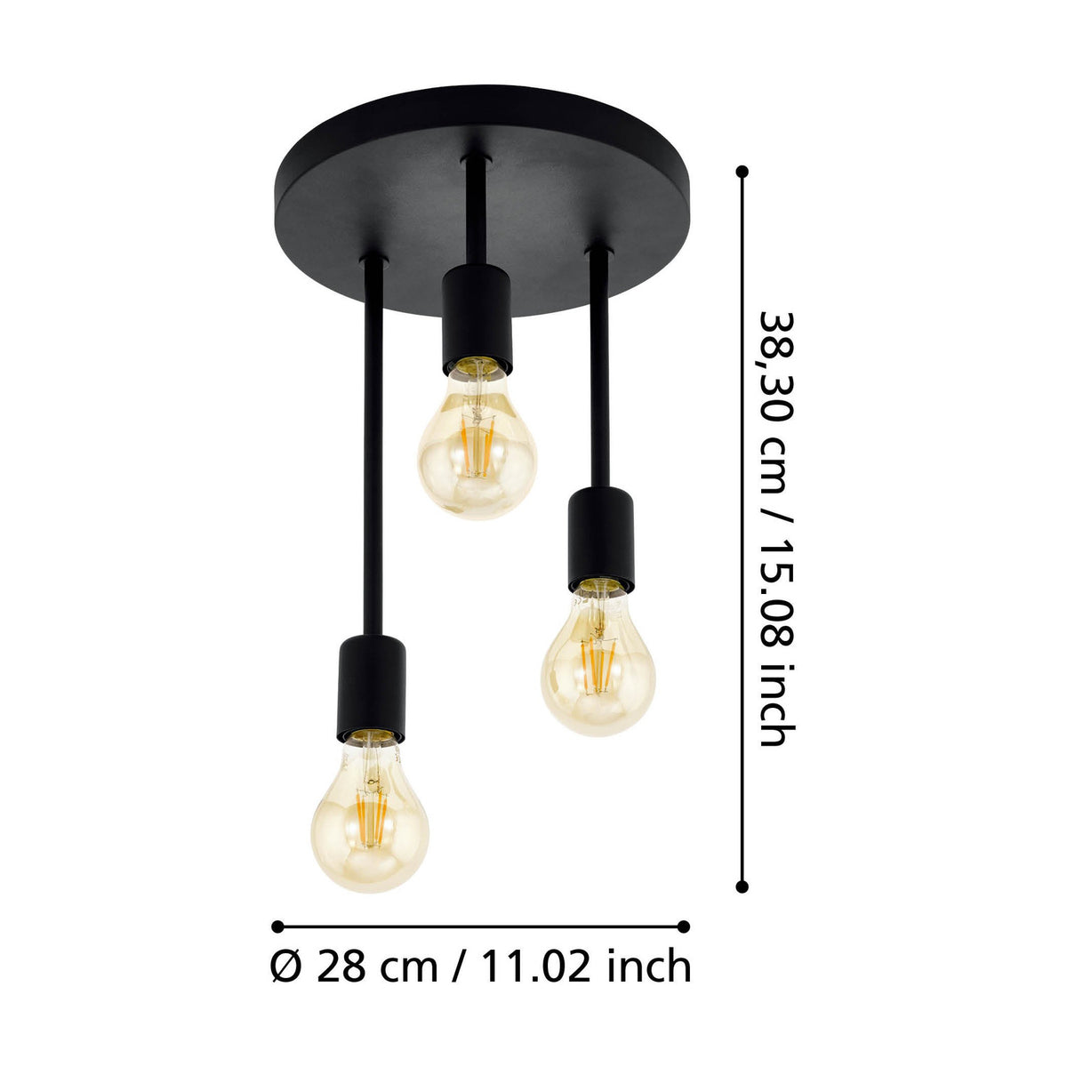 Flormine 3 Light Ceiling Light - Black