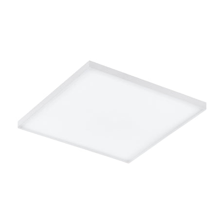 Flornorne square LED flush ceiling light, 60 x 60cm, white steel and aluminium frame with a plain white plastic shade, shown at an angle on a white background.