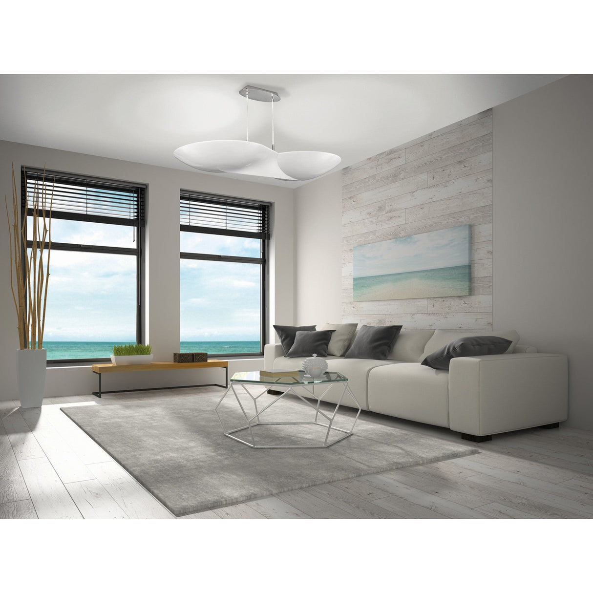 Flow 6 Light Linear Suspension Light - Chrome & White