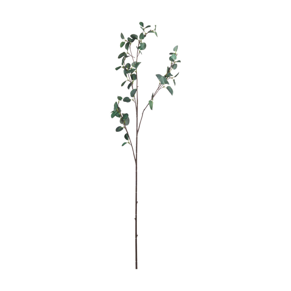 Hill Interiors Tall Eucalyptus Stem, a 96cm faux branching plastic stem with silvery green rounded leaves, shown against a plain white background.