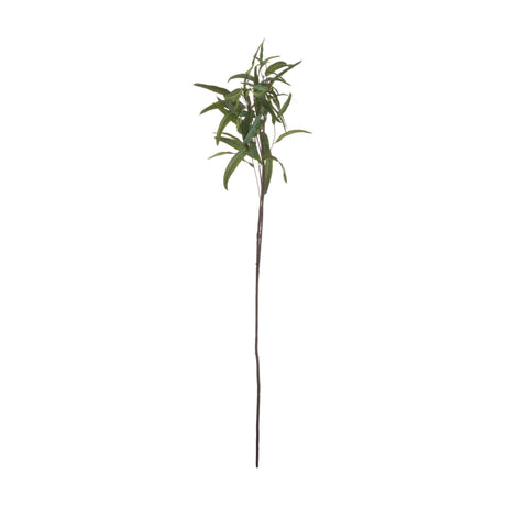 Hill Interiors Eucalyptus Nicholii Spray, a tall faux foliage stem with narrow green leaves on an arching branch, shown against a white background.