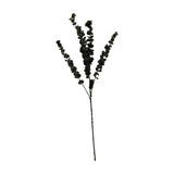 Hill Interiors Silver Dollar Eucalyptus faux stem with dark green rounded leaves branching across three sprays on a tall wire stem, shown on a white background.