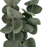 Close-up of Hill Interiors Silver Dollar Eucalyptus faux stem showing rounded green leaves with subtle veining along the plastic branches.