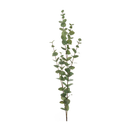 Hill Interiors Large Cineraria Eucalyptus Spray, a tall faux stem with rounded green leaves along branching shoots, shown against a plain white background.