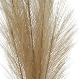 Close-up of Hill Interiors Faux Pampas Grass Stem showing feathery beige plastic strands forming a full, cloud-like plume against a white background.