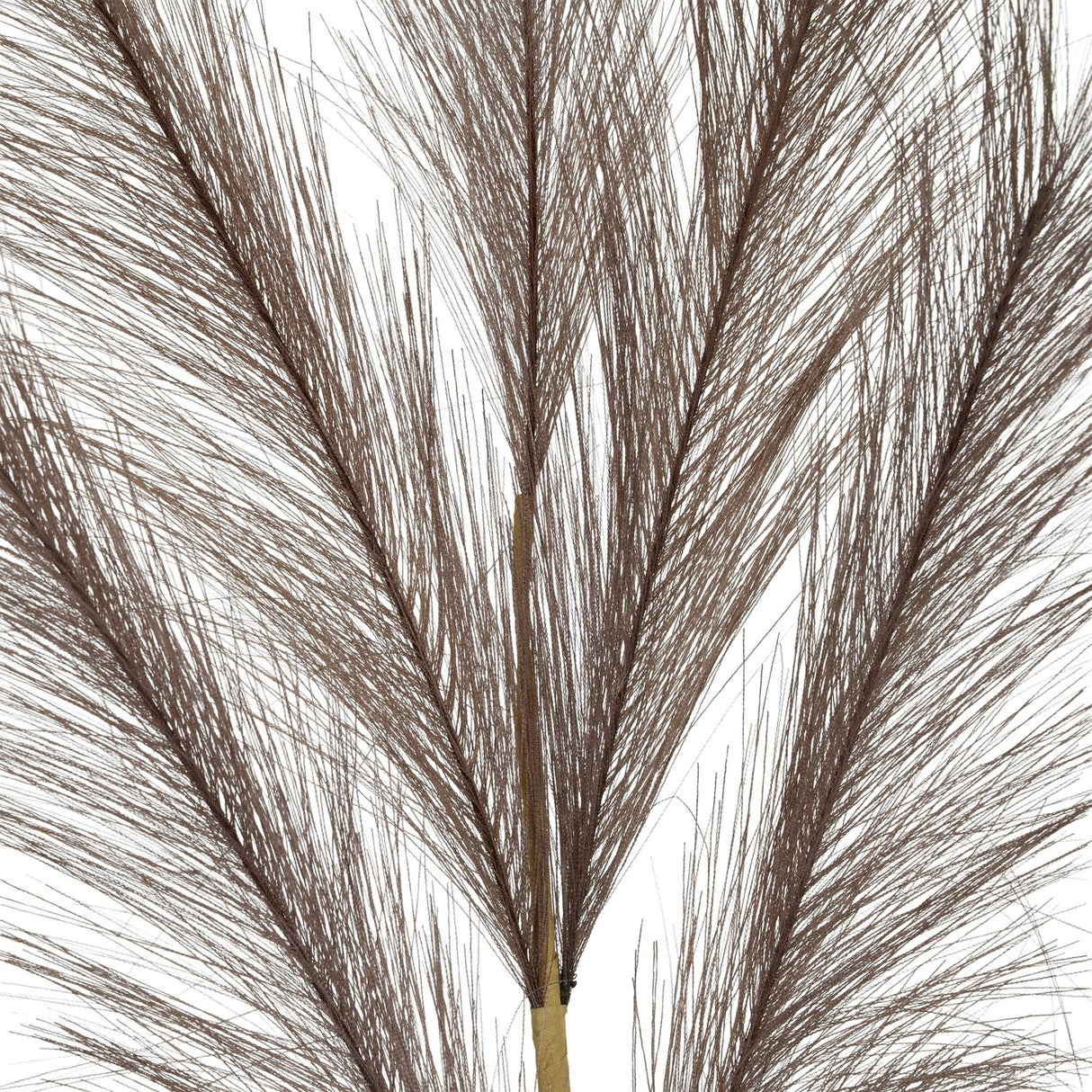 Close-up of the Hill Interiors Grey Large Faux Pampas Grass Stem showing wispy plumes in muted grey-brown tones against a white background.