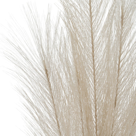 Close-up of Hill Interiors Bleached Large Faux Pampas Grass Stem, showing fine white feathery plumes fanning out against a plain white background.