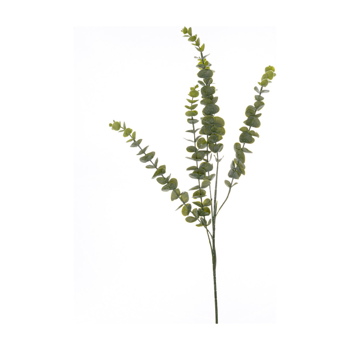 Hill Interiors Gunnii Eucalyptus Spray, a 90cm faux stem with slender branches of small rounded green leaves, shown on a plain white background.