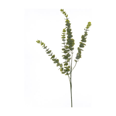 Hill Interiors Gunnii Eucalyptus Spray, a 90cm faux stem with slender branches of small rounded green leaves, shown on a plain white background.