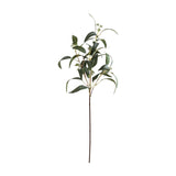 Hill Interiors Seeded Eucalyptus Spray, an 86cm faux stem with green rounded leaves and seeded detailing on arched branches, shown on a white background.