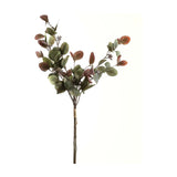 Hill Interiors Variegated Eucalyptus Bouquet with rounded green and burgundy leaves on arching branches tied with twine, on a plain white background.