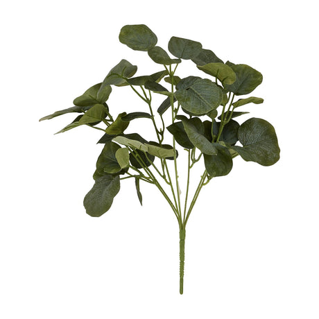 Hill Interiors Short Eucalyptus Bunch, a compact faux plant with rounded green plastic leaves on slender stems, shown against a plain white background.