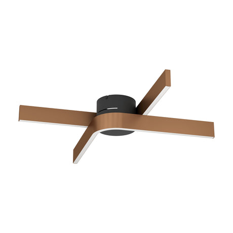 Folcino Smart Colour Changing LED Flush Ceiling Light with four crossed bronze arms and white diffuser strips over a round black base, shown against a plain white background.
