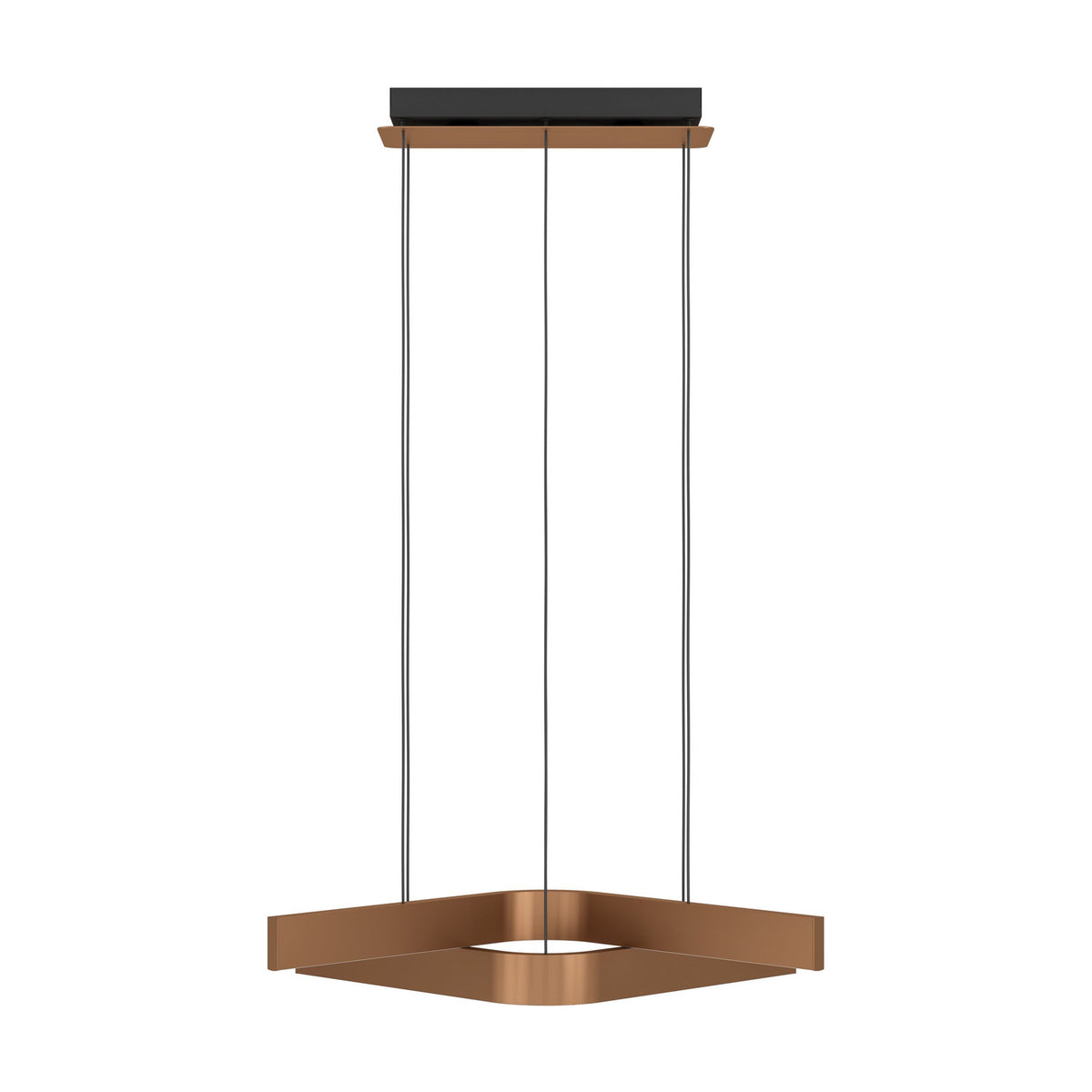 Folcino Smart Colour Changing Pendant Light in bronze and black, with a square-arm aluminium and steel frame suspended on fine wires from a slim black ceiling canopy.
