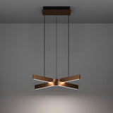 Folcino Smart Colour Changing Pendant Light in bronze and black, X-shaped crossed aluminium arms on thin black cables from a slim ceiling canopy, shown against a plain grey background.