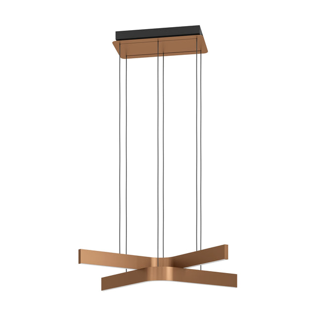 Folcino Smart Colour Changing Pendant Light in bronze and black, with cross-shaped aluminium arms suspended by thin wires from a black ceiling canopy, shown on a plain white background.