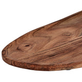 Close-up of the Forleyet acacia decorative bowl, showing its shallow oval shape, low rim, and natural wood grain with visible knots, on a white background.