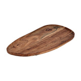 Forleyet Acacia Decorative Bowl, a shallow oval tray with a low rim in natural acacia wood showing warm brown grain and darker streaks, on a plain white background.