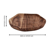 Forleyet Acacia Decorative Bowl, a shallow wood dish with an irregular faceted rim, shown with dimension labels Ø20cm and 1.8cm height on a white background.