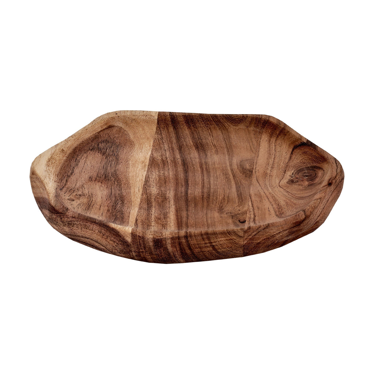 Forleyet Acacia Decorative Bowl 20cm in natural wood, a shallow dish with an irregular faceted rim showing visible grain, shown on a plain white background.
