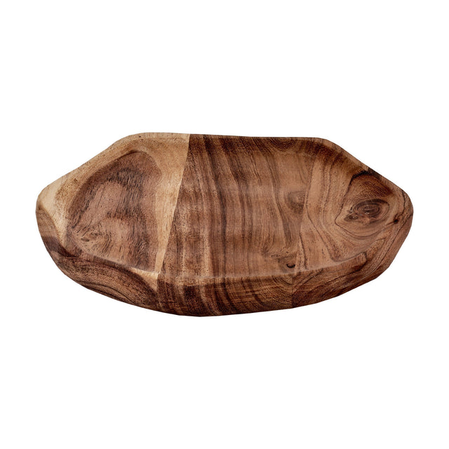 Forleyet Acacia Decorative Bowl 20cm in natural wood, a shallow dish with an irregular faceted rim showing visible grain, shown on a plain white background.