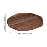 Forleyet Acacia Decorative Bowl 37cm in natural wood with visible grain, an organic shallow shape with a wavy low rim, shown with dimensions on a white background.