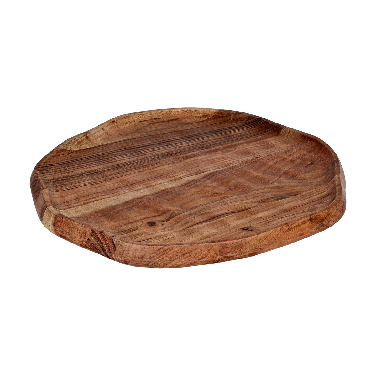 Forleyet Acacia Decorative Bowl 37cm in natural wood, a shallow organic-shaped tray with a low wavy rim and visible grain, shown on a plain white background.