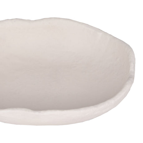 Forleyet Decorative Bowl in beige aluminium, close-up of the shallow dish with a textured surface and wavy organic rim, shown against a plain white background.