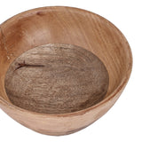 Forleyet decorative bowl in mango wood, round shape with tapered base, showing a natural two-tone grain finish inside and out, photographed on a plain white background.