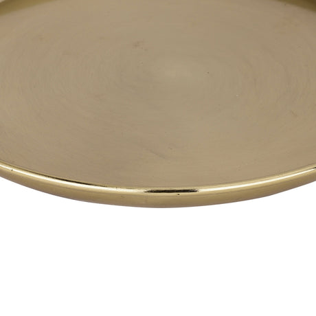 Close-up of the Forleyet Metal Decorative Bowl 20.5cm in Gold, showing its shallow round shape, rolled rim, and brushed brass finish.