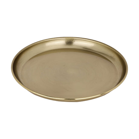 Forleyet Metal Decorative Bowl 20.5cm in Gold, a shallow round brushed brass bowl with a rolled rim, shown on a plain white background.