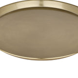 Forleyet Metal Decorative Bowl 33cm in Gold, a shallow round tray-like bowl with a brushed brass finish and curved rim, shown close-up on a plain white background.