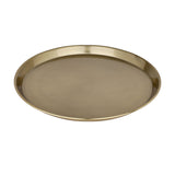 Forleyet Metal Decorative Bowl 33cm in Gold, a shallow round tray-like bowl with a raised curved rim and brushed metal finish, shown on a plain white background.
