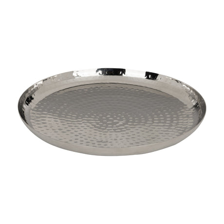 Forleyet Plate 25cm in nickel, a round decorative metal plate with a hammered surface and raised rim, shown against a plain white background.