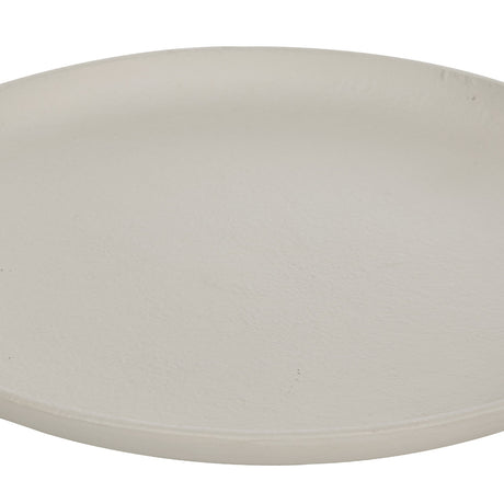 Forleyet Plate 29.5cm in cream aluminium, round with a low raised rim and softly textured matt finish, shown close-up on a plain white background.