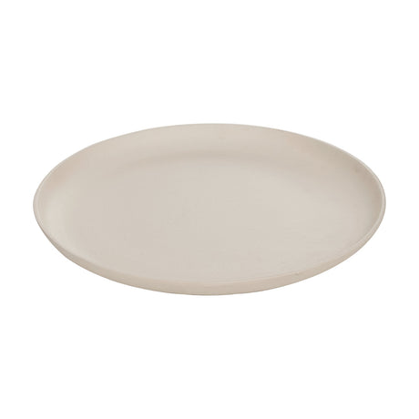Forleyet Plate 34.2cm in cream aluminium, a wide round plate with a shallow dish, low curved rim, and matte textured surface, shown on a plain white background.