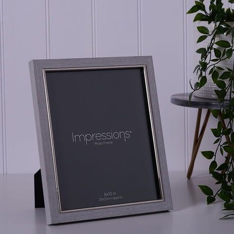 Faux Wood Photo Frame with Silver Inner Trim 10 x 8in - Grey