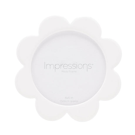 Flower Plastic Photo Frame with Round Window 4 x 4in - White