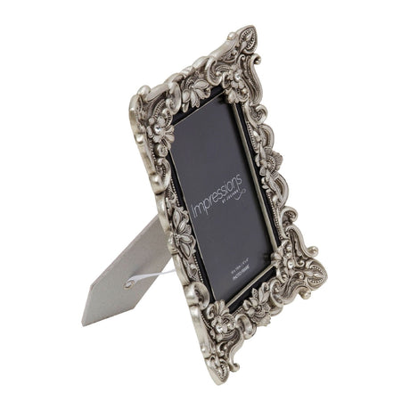Antique Floral Resin Photo Frame with Crystals 6 x 4in - Silver