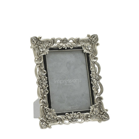 Antique Floral Resin Photo Frame with Crystals 7 x 5in - Silver