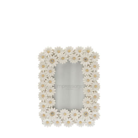 Jewelled Daisy Resin Photo Frame with Strut 6 x 4in - White