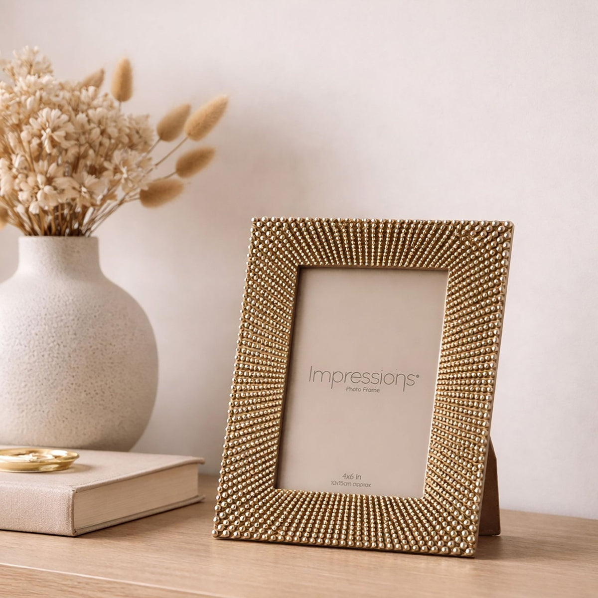 Sunburst Beaded Resin Photo Frame with Easel - Champagne