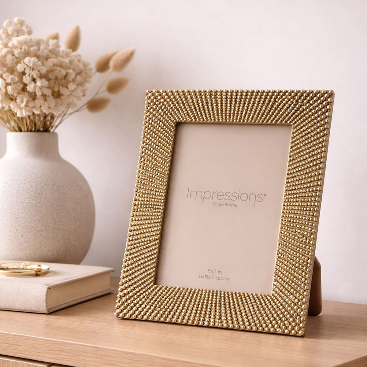 Sunburst Beaded Resin Photo Frame with Easel - Champagne